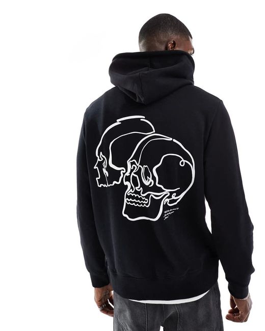 Felpa Con Cappuccio Oversize Nera Con Stampa Di Teschi Sul Retro di Jack & Jones in Black da Uomo