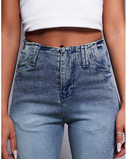 Liquor N Poker Blue Stitch Detail Mid Rise Flare Jeans
