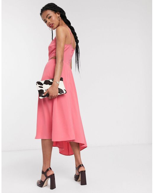Cut Out Midi Dress in Pink 