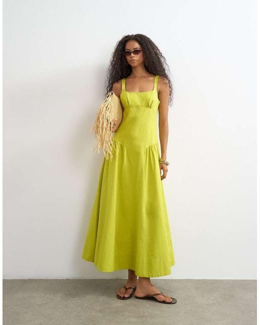 TOPSHOP Yellow Linen Rich Dropped Waist Maxi Dress