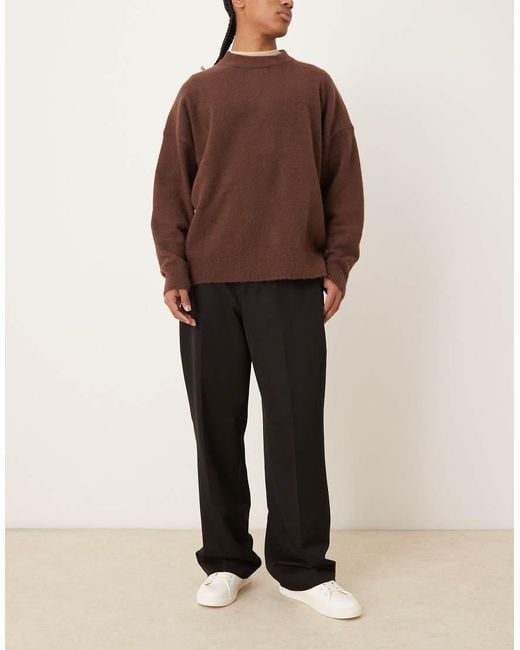 ASOS Brown Smart Wide Leg Trouser With Side Pleat for men