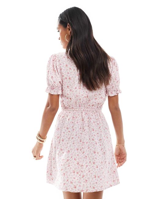 Miss Selfridge Pink Printed Spun V-neck Mini Tea Dress