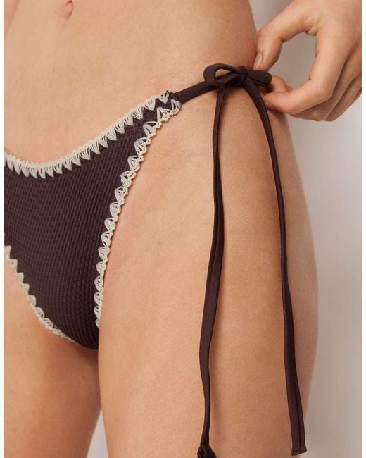 Calzedonia Natural Tie Brazilian Bottoms Bicolor Embroidery