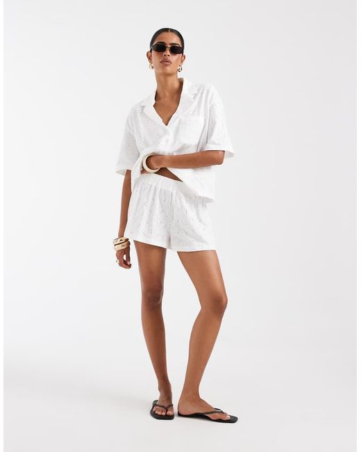 ASOS White Tassle Detail Drawcord Jersey Broderie Short