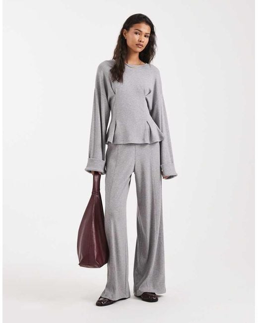 ASOS Gray Fine Knitted Cinch Waist Deep Cuff Long Sleeve Top