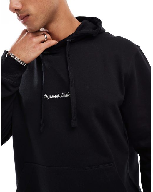 Jack & Jones Black Oversize Hoodie With Embroidered Logo for men