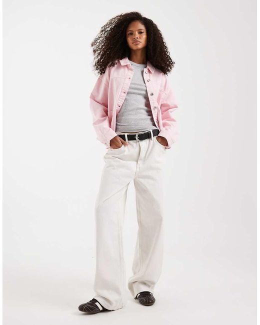 Vero Moda Pink Denim Shacket With Front Pockets
