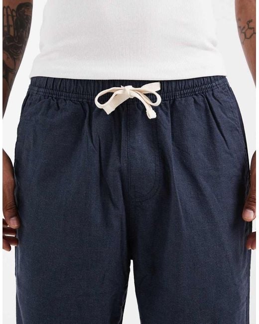 Hollister Blue Cotton Linen Blend Loose Fit Pants for men
