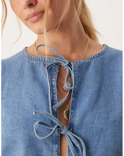 ASOS Blue Soft Denim Top With Tie Front Detail