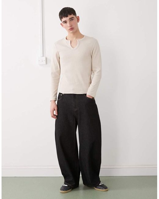 Collusion Muscle-Fit Henley T-Shirt Met Lange Mouwen En Inkeping Aan De Hals in het White voor heren