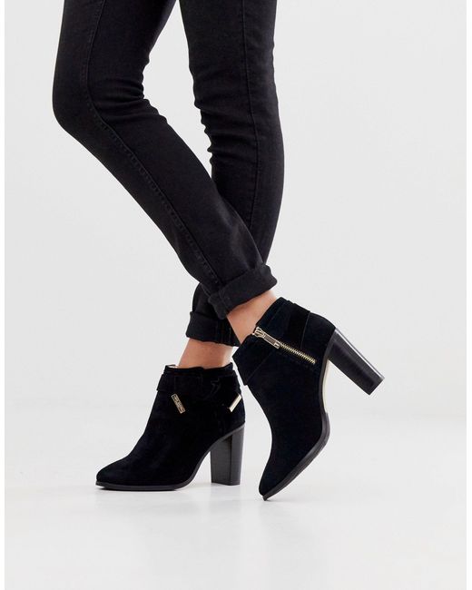 ted baker black suede heeled ankle boots with bow