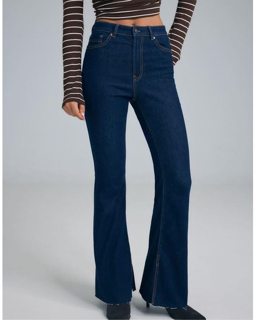 Stradivarius Blue Petite D74 Slit Fit Flared Jeans
