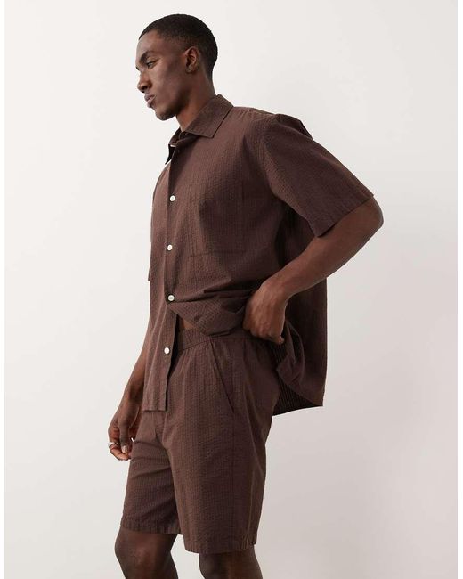 SELECTED Brown Seersucker Shorts for men