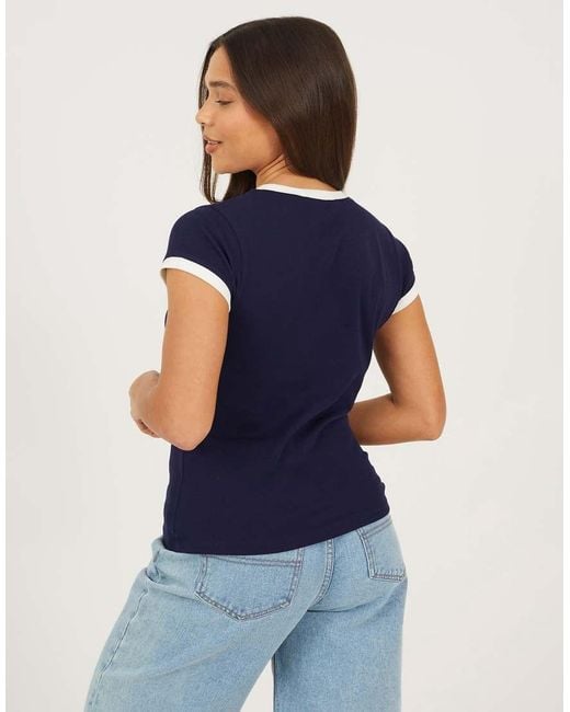 Brave Soul Blue Cotton Rich Contrast Trim T-Shirt
