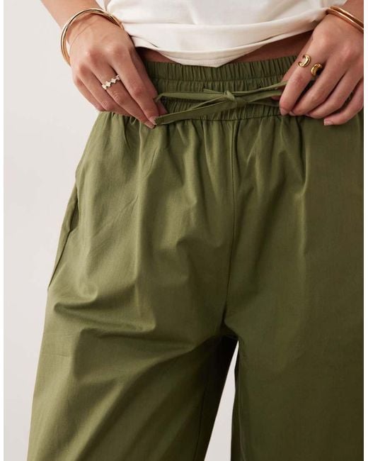 ASOS Natural Pull On Drawstring Waist Wide Leg Trouser