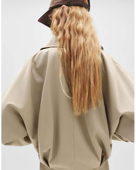Trench Corto Color Sabbia Con Maniche Voluminose di Pull&Bear in Natural