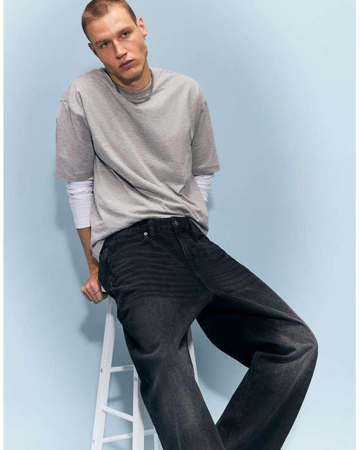 River Island Blue Baggy Fit Washed Jeans for men