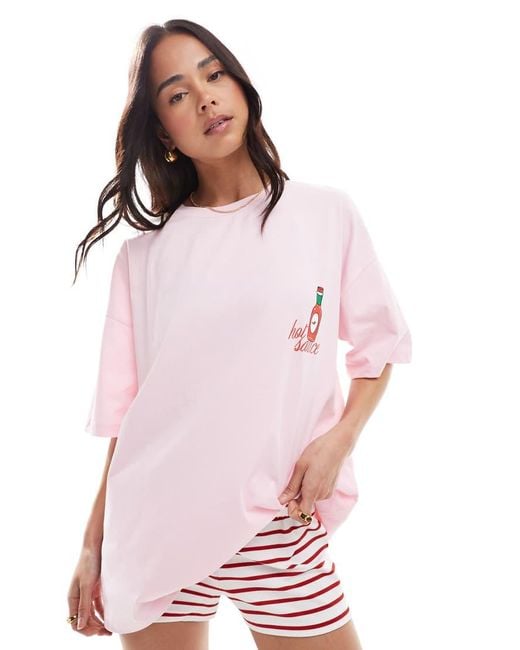 ASOS Pink Oversized T Shirt With Hot Sauce Graphic