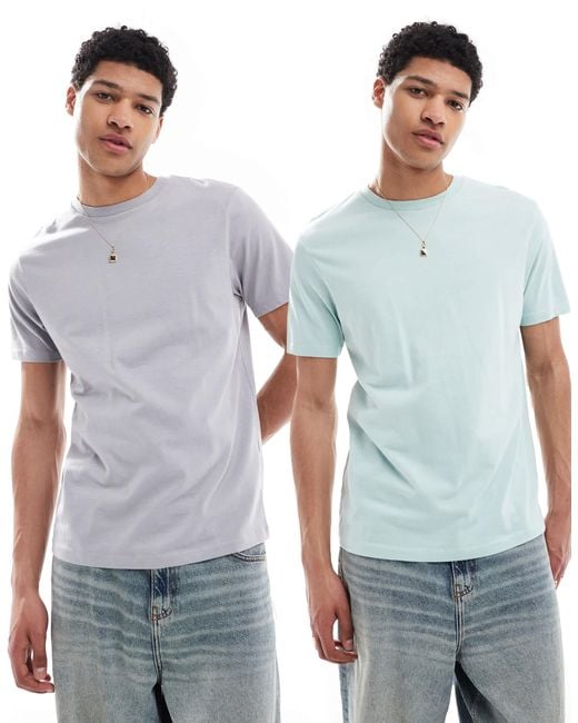 ASOS Blue Essentials 2 Pack Crew Neck T-shirts for men