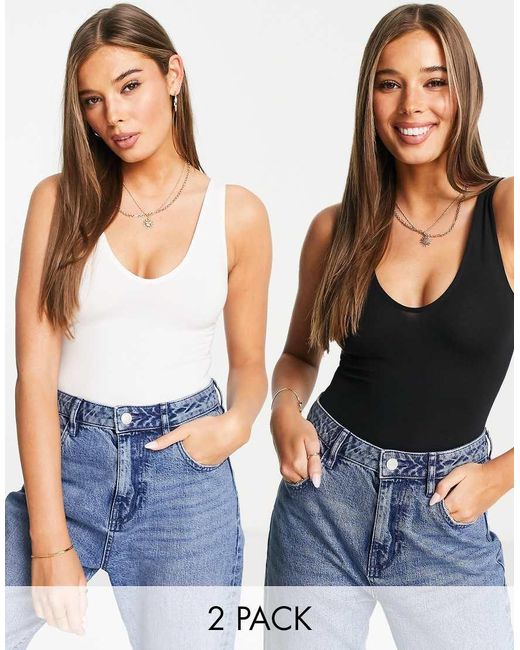 Miss Selfridge Blue 2 Pack Sleeveless Voop Neck Bodysuit