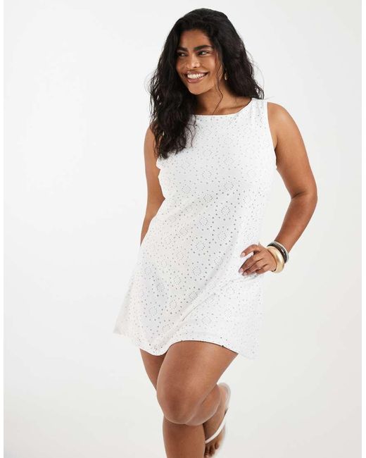 Vero Moda White Jersey Floral Broderie Sleeveless Mini Dress