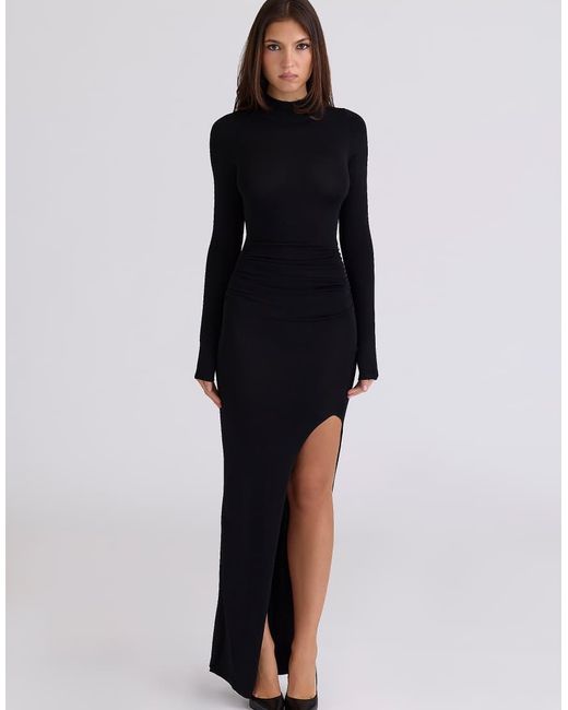 House Of Cb Blue Anais Thigh Split Gathered Maxi Dress