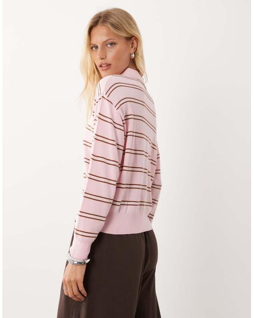 Mango Pink Long Sleeve Polo Top