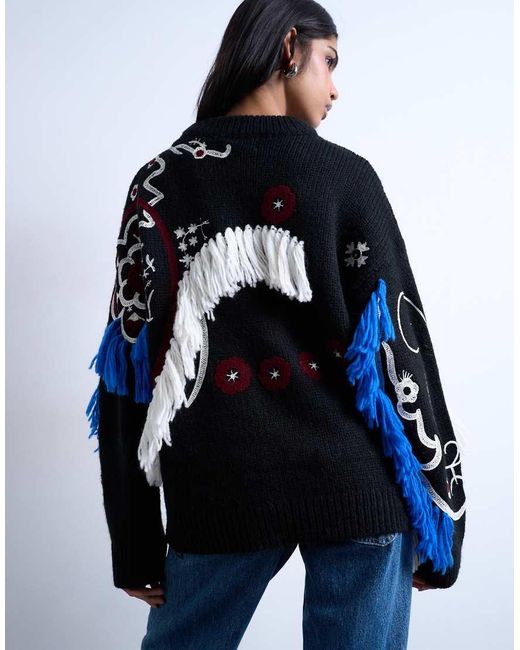 Maglione Premium Oversize Ricamato di TOPSHOP in Blue