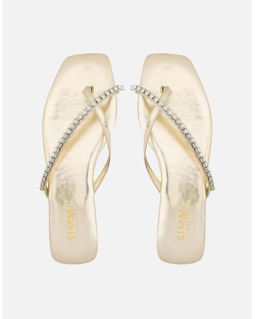 SIMMI Natural May Toe Thong Diamante Flat Sandals