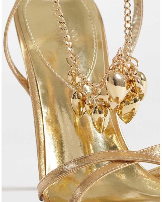 Kaiia White Exclusive 00s Strappy Heart Chain Detail Heeled Sandals
