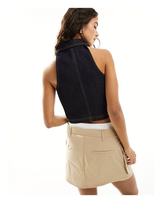 Cotton On Blue Cotton on – figurbetontes jeans-trägertop mit neckholder-träger und reißverschluss vorne