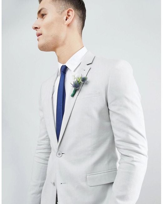 Chaqueta de traje súper ajustada en lino gris hielo ASOS de hombre de color Gray