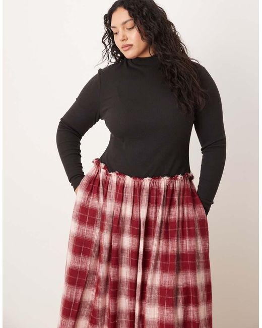 ASOS Red Asos Design Curve High Neck Long Sleeve Hybrid Maxi Dress