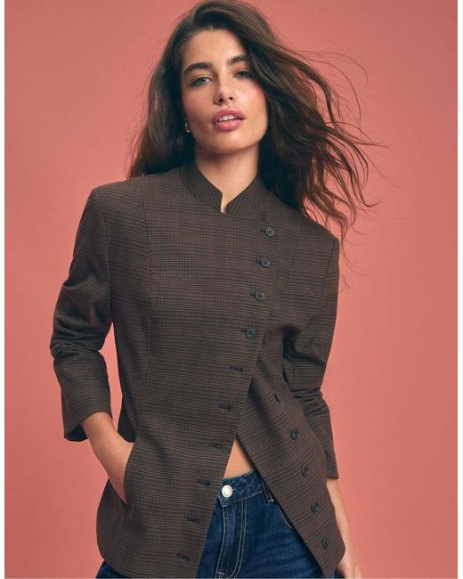 Stradivarius Blue Asymmetric Multi-button Blazer