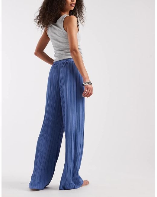 ONLY Blue Plisse Wide Leg Pants