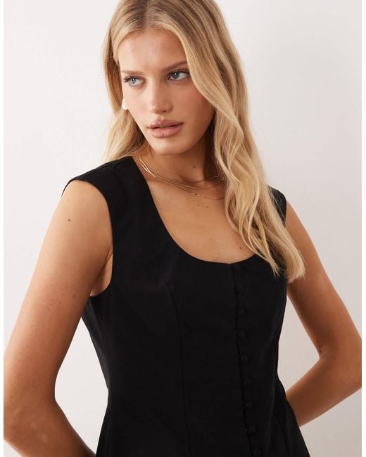 ASOS Black Square Neck Button Down Mini Sundress