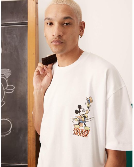 ASOS White Disney Oversized T-shirt With Mickey Mouse Circus Embroidered Prints