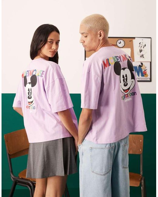 ASOS Recht Oversized T-Shirt Met Bolle Disney Mickey Mouse-Print in het Pink