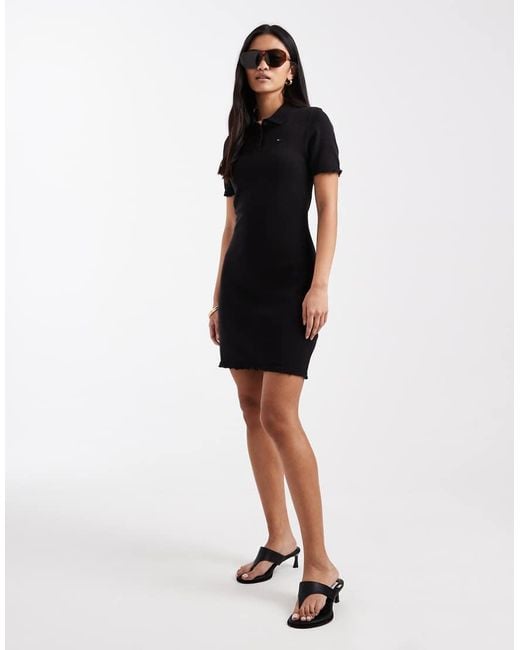 Tommy Hilfiger Black Polo Mini Dress With Lettuce Edge Detail