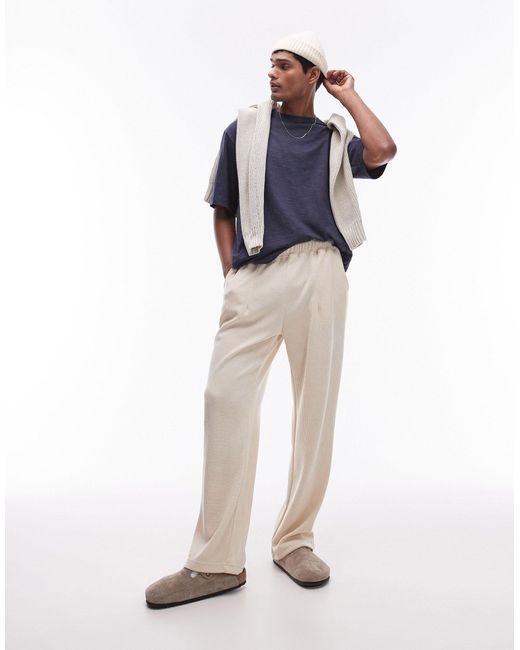 Topman Blue Oversized Fit Linen Mix T-shirt for men