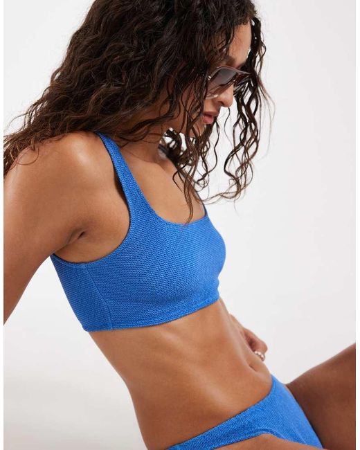 & Other Stories Blue Mix And Match Crinkle Square Bikini Top