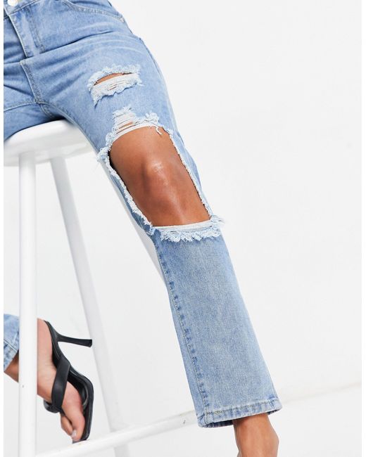 Denim Cut Out Knee Mom Jeans 