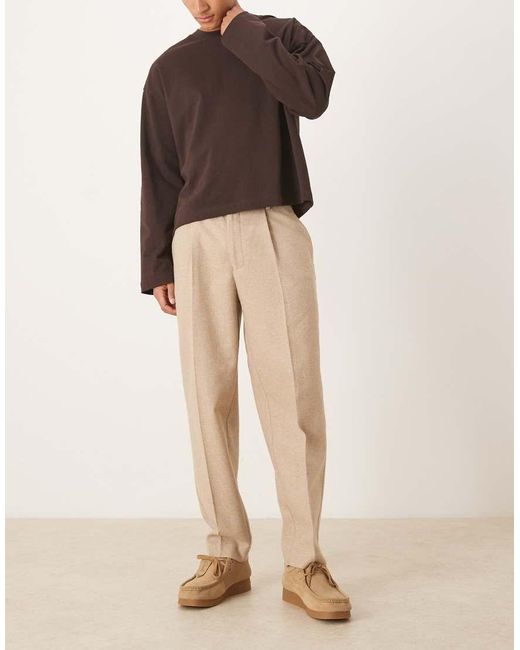 ASOS Natural Smart Pleated Oversized Tapered Wool Blend Pants for men