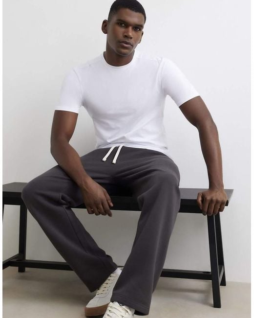 River Island Gray Muscle Fit Cotton Stretch T-Shirt for men