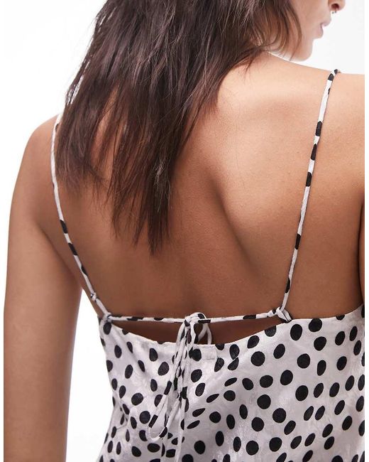 TOPSHOP White Jacquard Maxi Slip Dress Mono Polka Dot