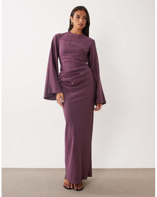 ASOS Purple Long Sleeve Waisted Maxi Dress