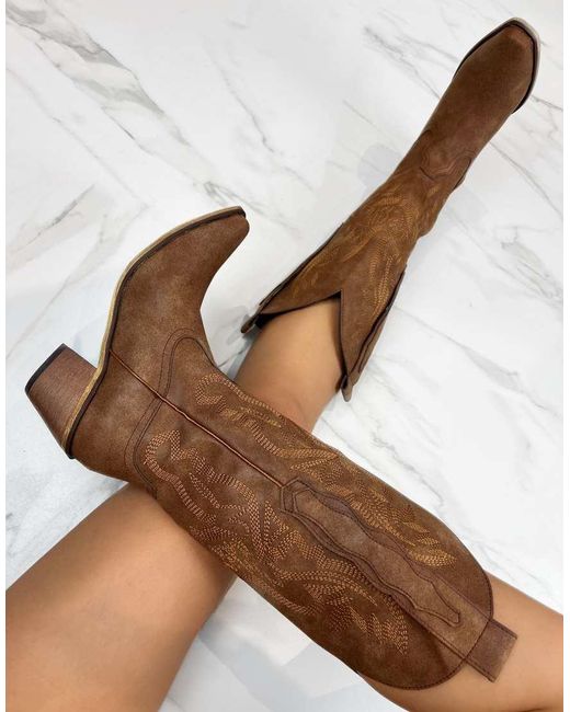 GIA STUDIOS Brown Cowboy Western Knee Boots