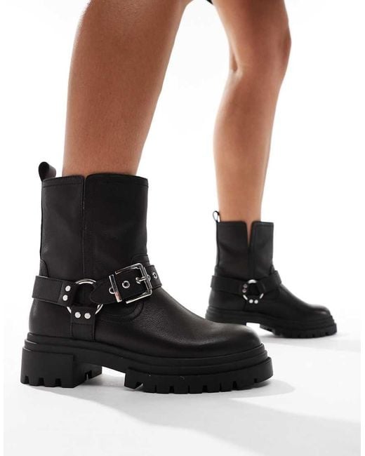 ALDO Black Harlly Flat Biker Ankle Boots