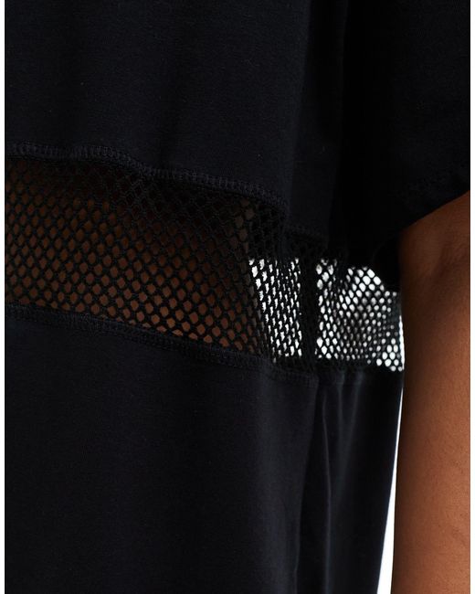 Collusion Black Boxy V Neck Romper With Sports Mesh Detail
