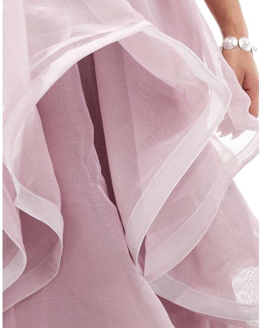 True Decadence Pink V-Neck Ruffle Skirt Maxi Dress
